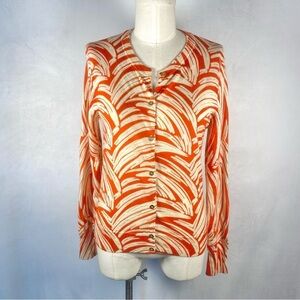 J Crew Jackie Cardigan Sweater Palm Print Gold Buttons Size M F8269 Merino Wool